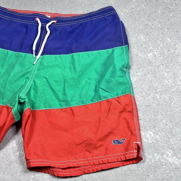 Vineyard Vines Swim Trunks Mens Small Blue/Green/Red ColorBlock Lined - Picture 5 of 11